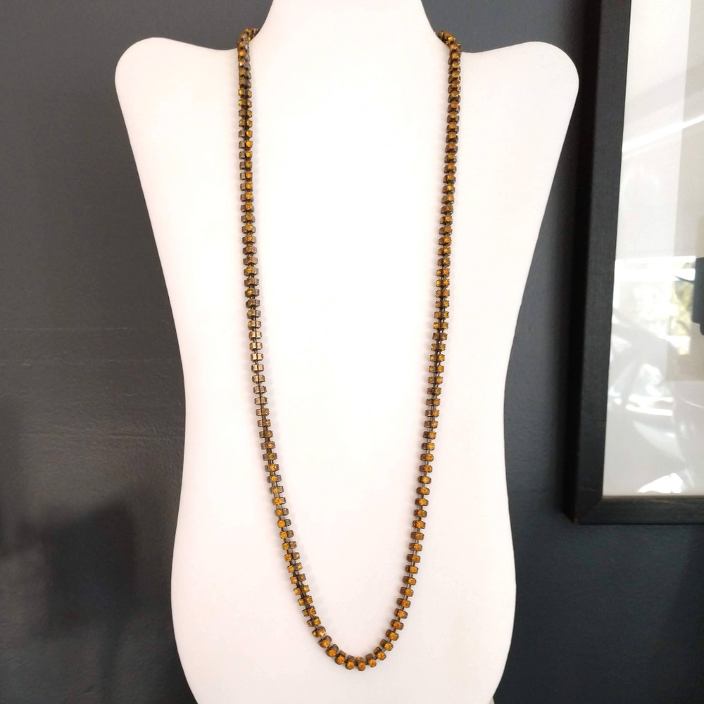Tiny round orange cz beaded necklace
